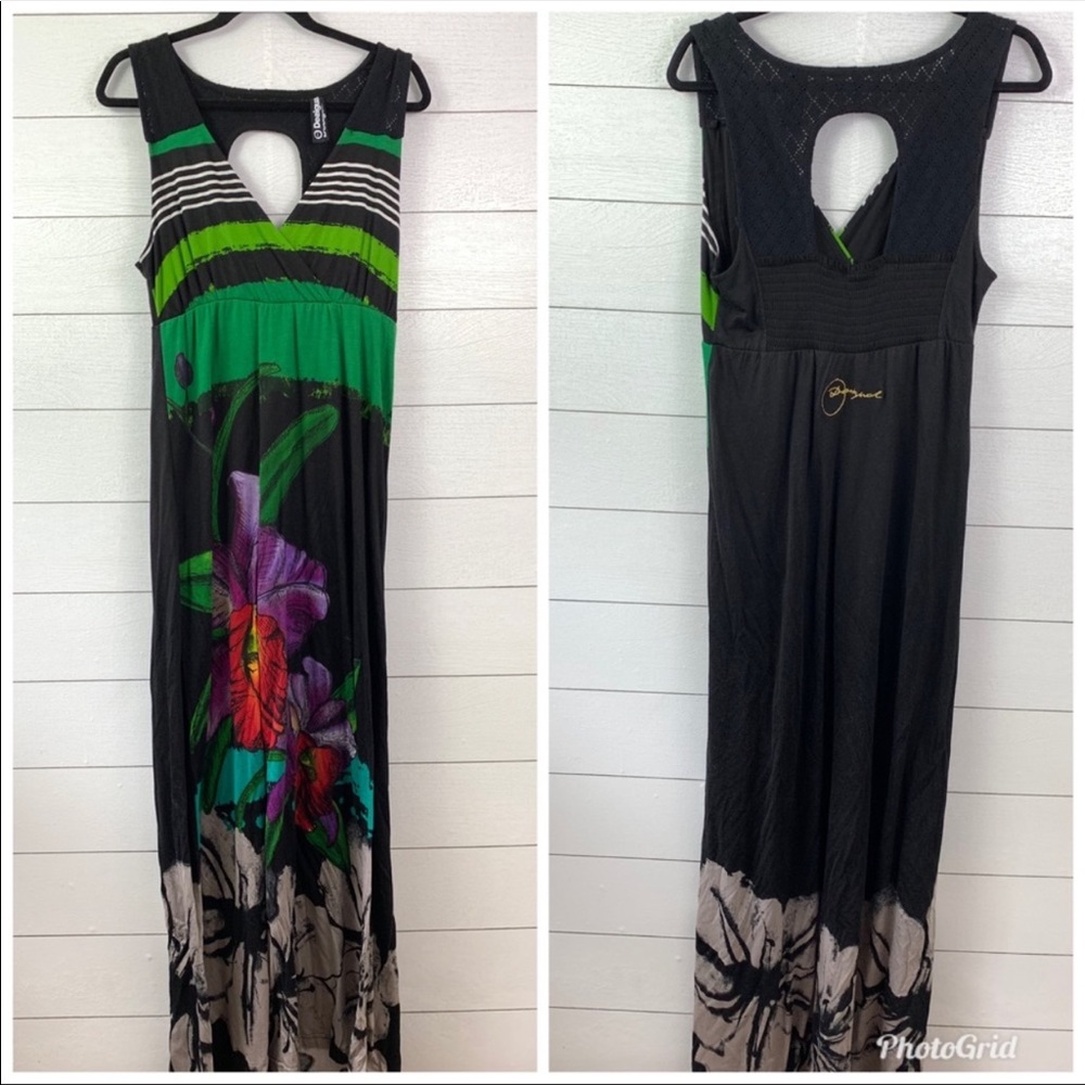 Desigual Black Floral Sleeveless Maxi Dress. Fits Size 6. Stunning Colors!